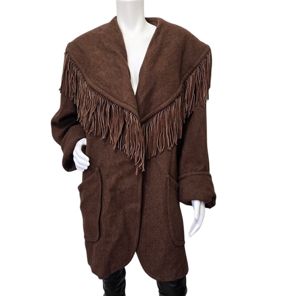 Vintage Donny Brook Brown Wool With Leather Fringe Size L - Picture 1 of 14